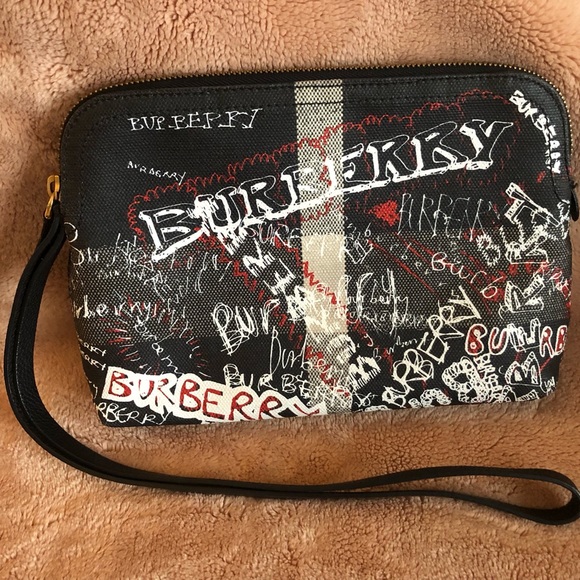 Authentic Burberry logo sketchbook doodle print graffiti large wristlet … - Picture 2 of 9